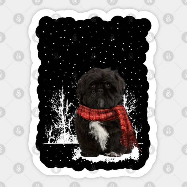 Christmas Black Shih Tzu With Scarf In Winter Forest Sticker by TATTOO project